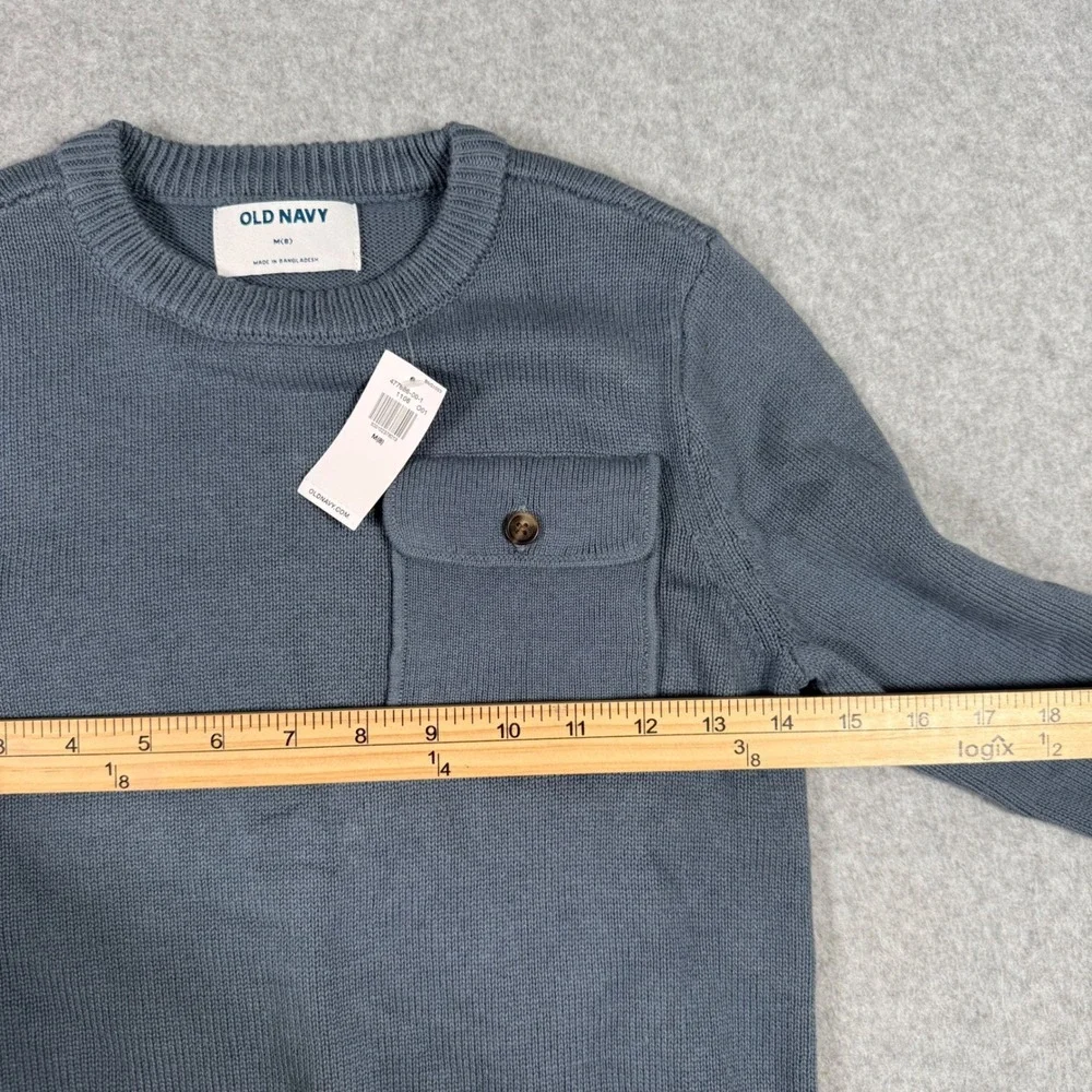 Old Navy Kids Blue Gray Cotton Knit Crewneck Sweater with Chest Pocket Size M 8